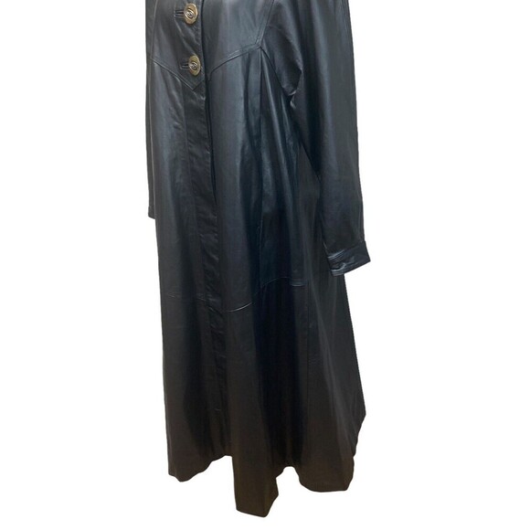 NWOT Damselle L Black Soft Leather Long Trench Coat Duster Flared Swing Womans - Picture 4 of 14
